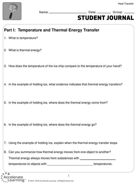 Part I: Temperature and Thermal Energy Transfer