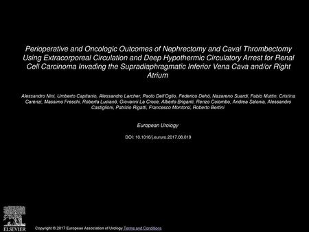 Perioperative and Oncologic Outcomes of Nephrectomy and Caval Thrombectomy Using Extracorporeal Circulation and Deep Hypothermic Circulatory Arrest for.