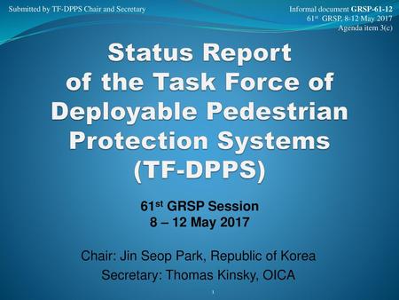 Chair: Jin Seop Park, Republic of Korea Secretary: Thomas Kinsky, OICA