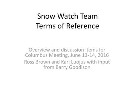 Snow Watch Team Terms of Reference