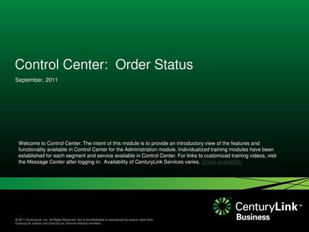 Control Center: Order Status