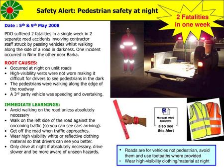 Safety Alert: Pedestrian safety at night