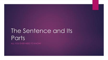 The Sentence and Its Parts