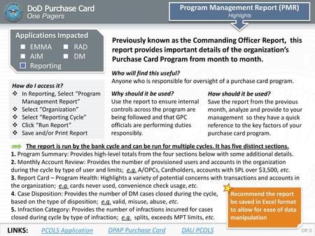 Program Management Report (PMR)