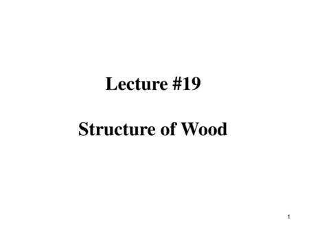 Lecture #19 Structure of Wood.