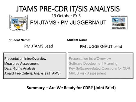 JTAMS PRE-CDR IT/SIS ANALYSIS