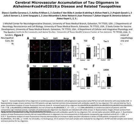 Cerebral Microvascular Accumulation of Tau Oligomers in Alzheimer#cod#x02019;s Disease and Related Tauopathies Diana L Castillo-Carranza 1, 2 ;Ashley N.