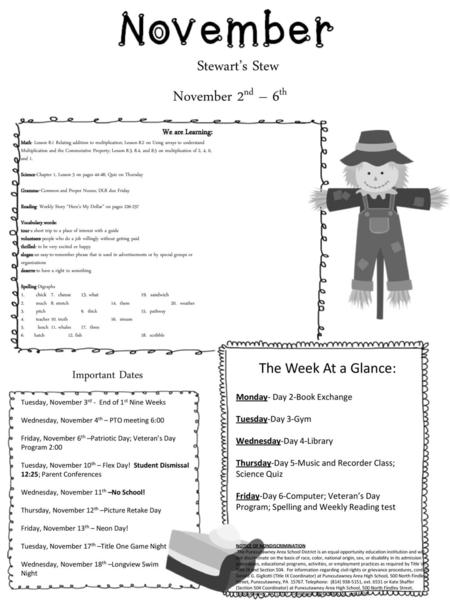 Stewart’s Stew November 2nd – 6th The Week At a Glance: