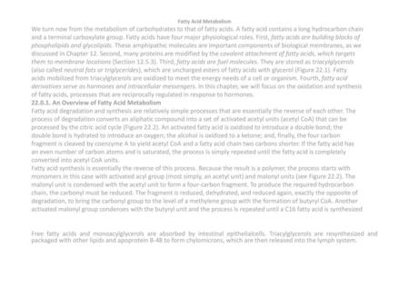 An Overview of Fatty Acid Metabolism