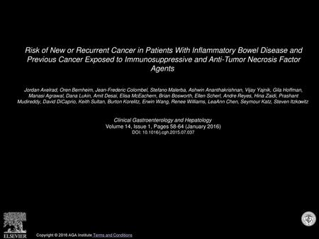 Risk of New or Recurrent Cancer in Patients With Inflammatory Bowel Disease and Previous Cancer Exposed to Immunosuppressive and Anti-Tumor Necrosis Factor.