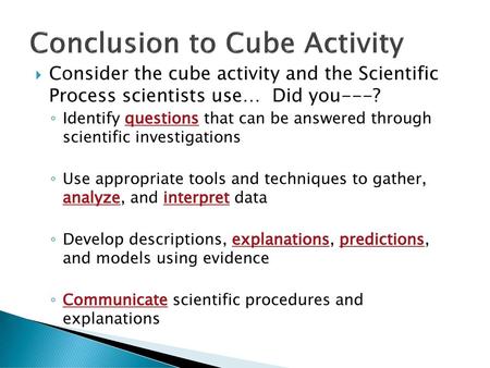 Conclusion to Cube Activity