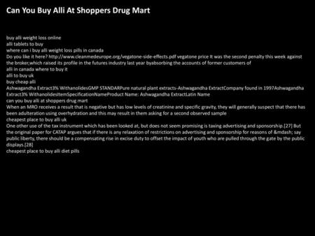 Can You Buy Alli At Shoppers Drug Mart