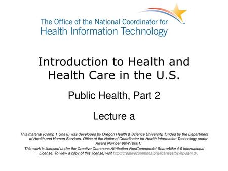 Introduction to Health and Health Care in the U.S.