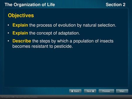 Objectives Explain the process of evolution by natural selection.