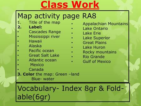 Class Work Map activity page RA8