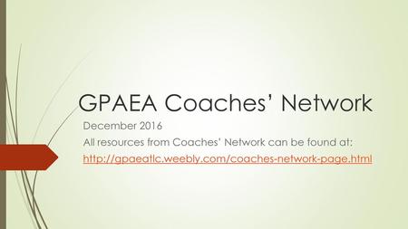 GPAEA Coaches’ Network