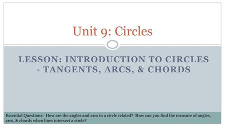 Lesson: Introduction to Circles - Tangents, Arcs, & Chords