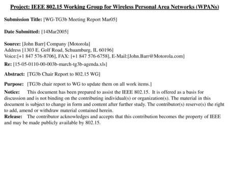 Submission Title: [WG-TG3b Meeting Report Mar05]