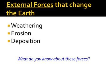 External Forces that change the Earth