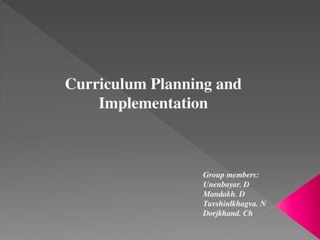 Curriculum Planning and Implementation