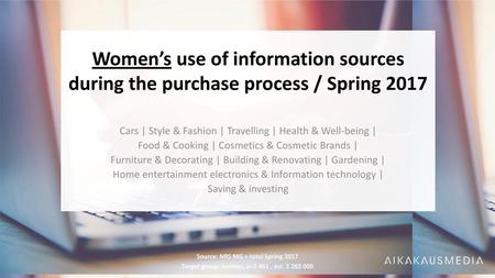 Women’s use of information sources during the purchase process / Spring 2017 Cars | Style & Fashion | Travelling | Health & Well-being | Food & Cooking.