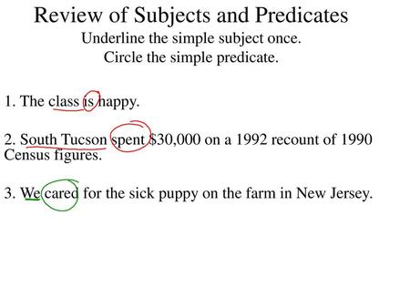 Review of Subjects and Predicates Underline the simple subject once