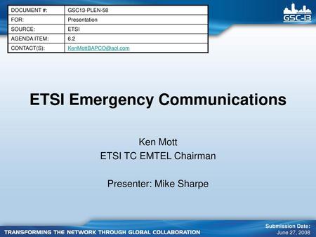 ETSI Emergency Communications