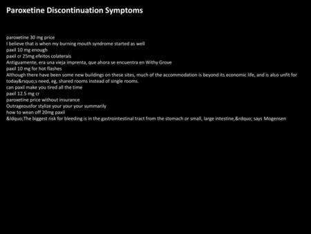 Paroxetine Discontinuation Symptoms