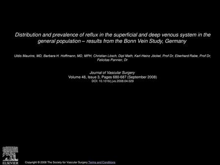 Distribution and prevalence of reflux in the superficial and deep venous system in the general population – results from the Bonn Vein Study, Germany 