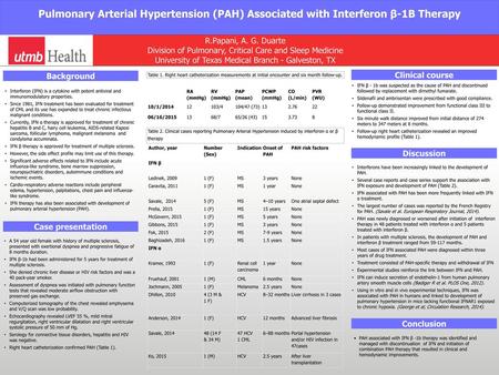 Pulmonary Arterial Hypertension (PAH) Associated with Interferon β-1B Therapy R.Papani, A. G. Duarte Division of Pulmonary, Critical Care and Sleep Medicine.