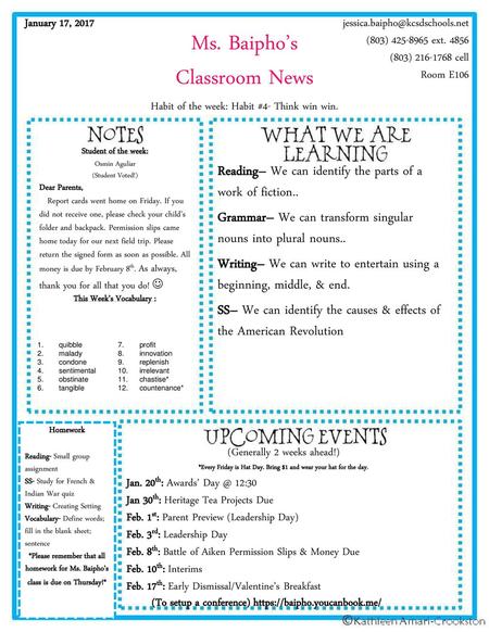 Ms. Baipho’s Classroom News