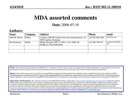 MDA assorted comments Date: Authors: 6/24/2018 6/24/2018