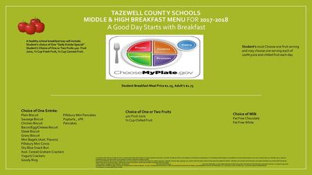 Tazewell Count y Schools Middle & High Breakfast Menu for