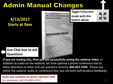 Admin Manual Changes 4/13/2017 Starts at 9am