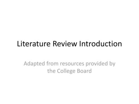 Literature Review Introduction