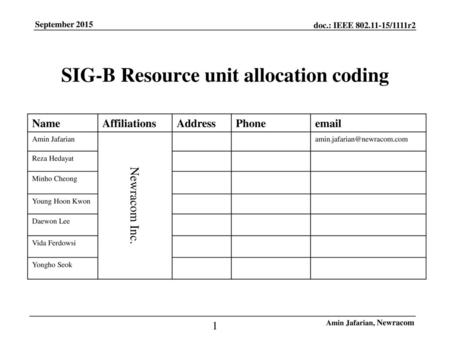 SIG-B Resource unit allocation coding