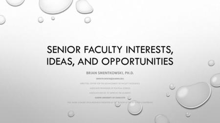 Senior faculty interests, ideas, and opportunities