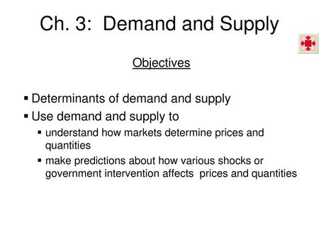 Ch. 3: Demand and Supply Objectives Determinants of demand and supply