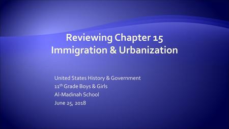 Reviewing Chapter 15 Immigration & Urbanization