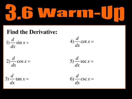 3.6 Warm-Up Find y´´ Find the Derivative:.