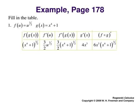 Example, Page 178 Fill in the table. Rogawski Calculus