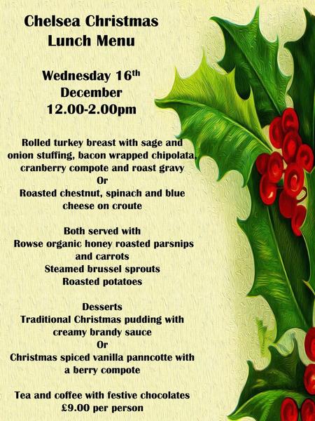 ffvvcc Chelsea Christmas Lunch Menu Wednesday 16th December