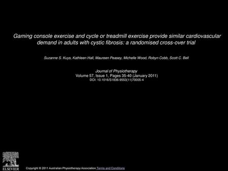 Gaming console exercise and cycle or treadmill exercise provide similar cardiovascular demand in adults with cystic fibrosis: a randomised cross-over.