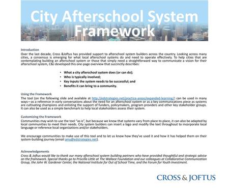 City Afterschool System Framework