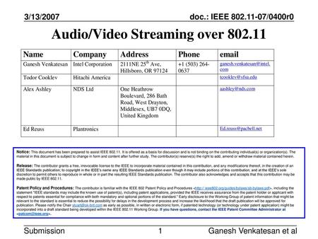 Audio/Video Streaming over