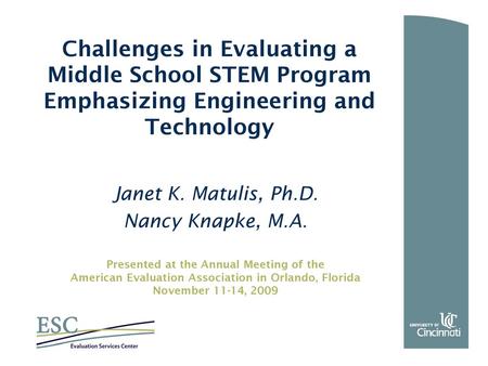 Janet K. Matulis, Ph.D. Nancy Knapke, M.A.