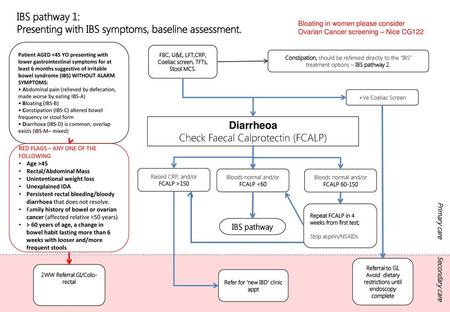 Presenting with IBS symptoms, baseline assessment.