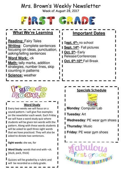 Mrs. Brown’s Weekly Newsletter Week of August 28, 2017