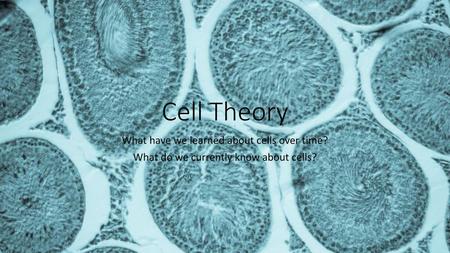 Cell Theory What have we learned about cells over time?