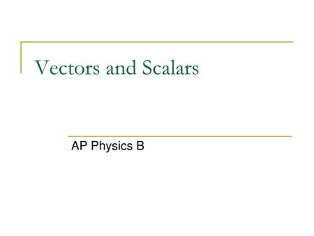 Vectors and Scalars AP Physics B.